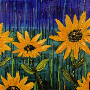 Impasto Sunflowers in The Rain